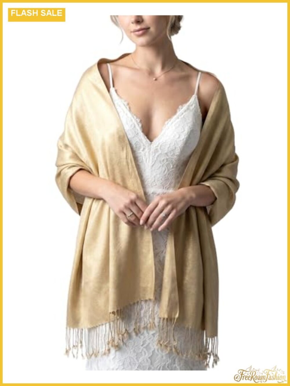 Metallic Pashmina Shawl Wrap Viscose Fringe Evening Dress Wedding Guest